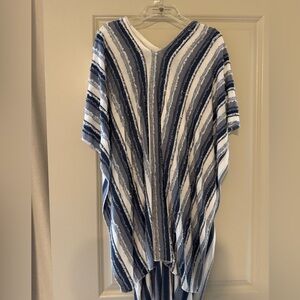 Studio S Blue and Cream Fringed Poncho